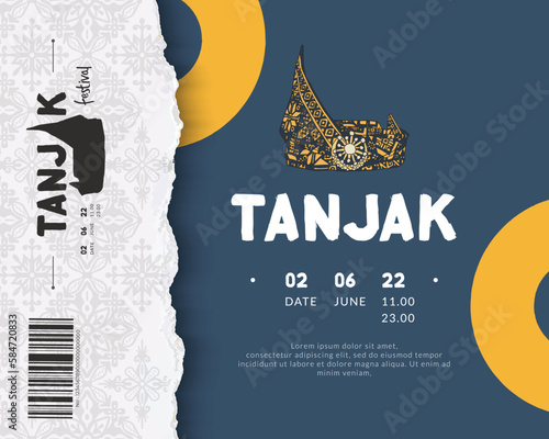 blue poster of tanjak melayunese traditional hat hand drawn illustration design inspiration