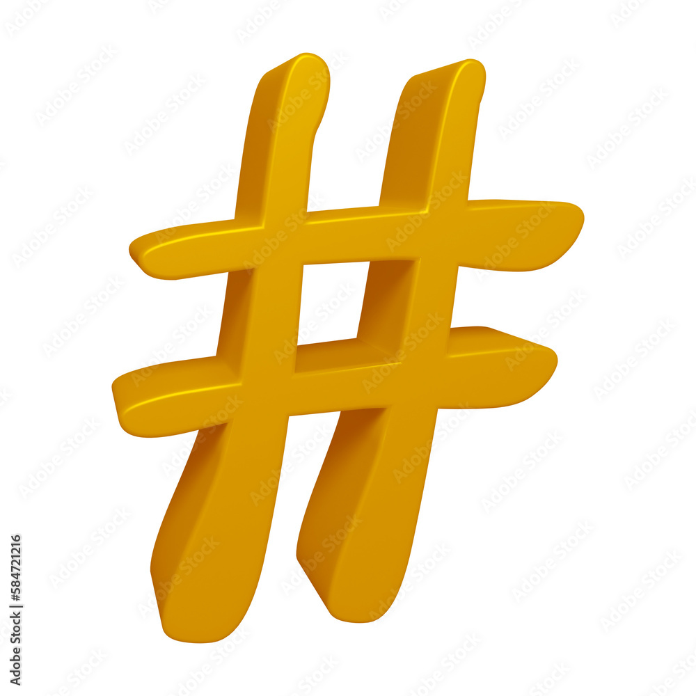 Fototapeta premium Golden hashtag symbol or icon design in 3d rendering