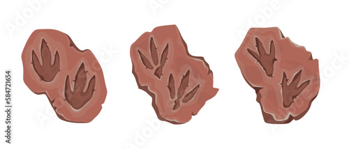 Set of dinosaurs footprints in cartoon style isolated on white background.