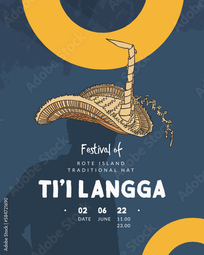 poster design of ti'i langga traditional hat festival hand drawn illustration indonesia culture photo