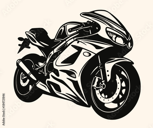 Vector Illustration of a Classic Motorcycle with lines drawing for logo,icon,clip art
