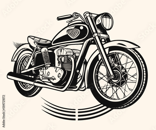 Vector Illustration of a Classic Motorcycle with lines drawing for logo icon clip art