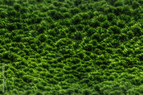 Artificial grass intended for outdoor sports is used as a green wall and background. Generative AI