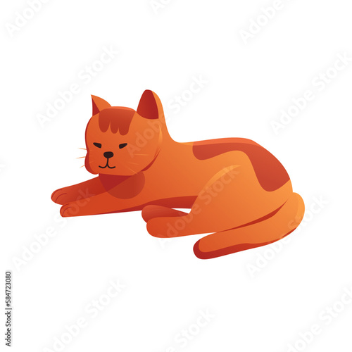 Cat is Lying on the Floor, Isolated on a White Background. Vector Illustration in Cartoon Style. 
