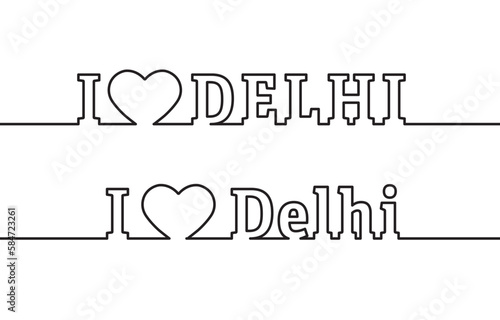 I LOVE DELHI. The name of the capital of the state of India is drawn with contour lines