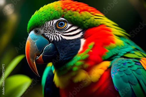 Rendering of "Rainy Day Beauty: Exotic Parrot in the Amazon Jungle". Generative AI. 
