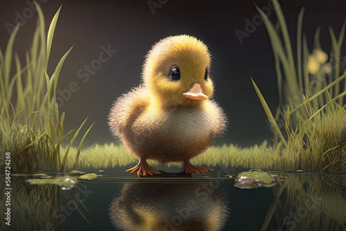 Cute Cartoon Baby Duck in a...