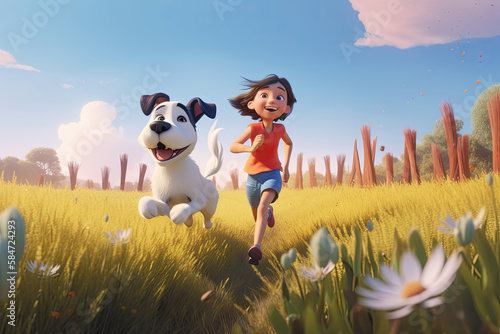 Cute Cartoon Girl Running w...