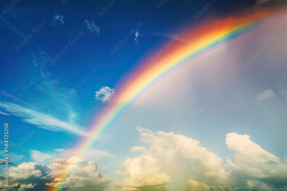 Heavenly Spectrum: A Rainbow in a Colorful, Cloudy Sky. Generative AI
