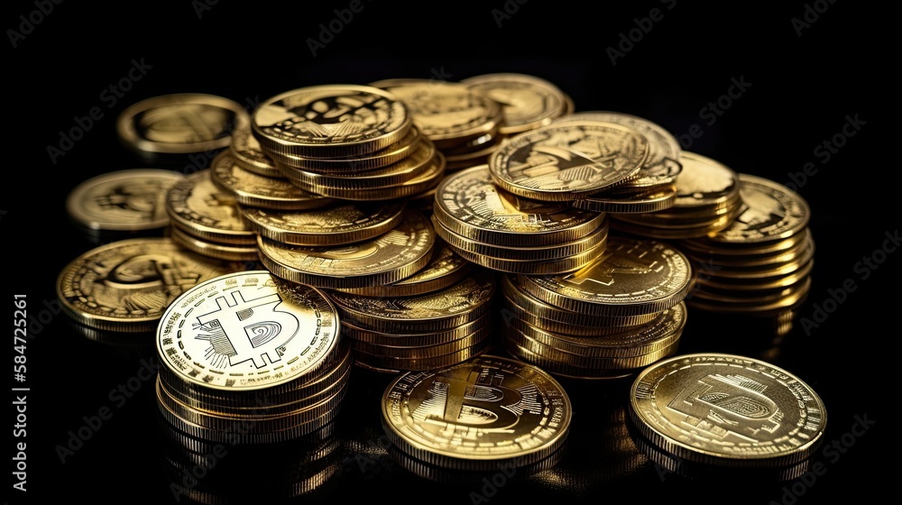 Lying Cryptocurrency Coins: A Pile of Bitcoin as a Symbol of a New Financial Economy. Generative AI Lying Cryptocurrency Coins: A Pile of Bitcoin as a Symbol of a New Financial Economy. Generative AI