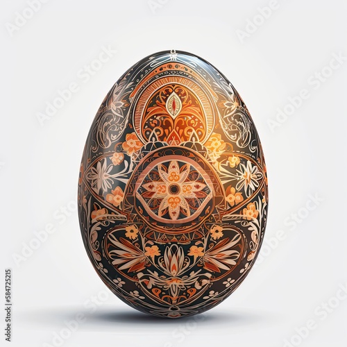 Beautiful Luxury Easter Egg Decorated with Traditional Folk Ornament: Isolated Illustration of Intricate Pisanki Egg: Generative AI
