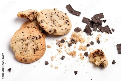 Homemade Chocolate Chip Cookies - Sweet  Brown Baked Snack Isolated on White. Generative AI
