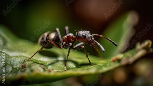 Nature's Home: An Ant Living in its House among the Leaves in the Garden. Generative AI © AIGen
