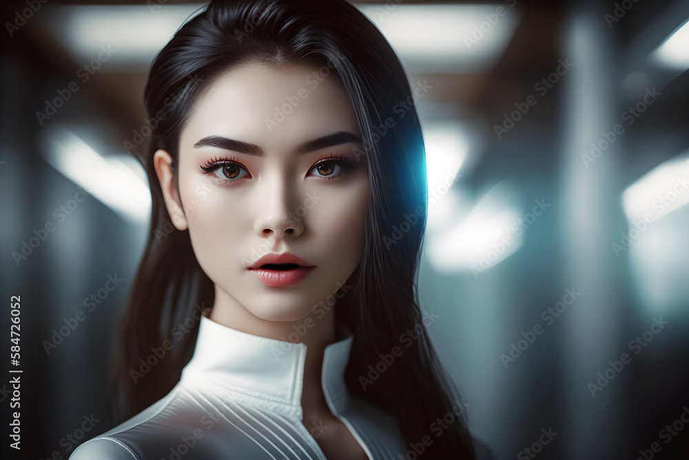 custom made wallpaper toronto digitalIllustration of a portrait of a Korean girl created as a generative artwork using AI.