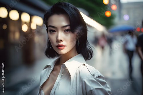 Illustration of a portrait of a Korean girl created as a generative artwork using AI. © kanate