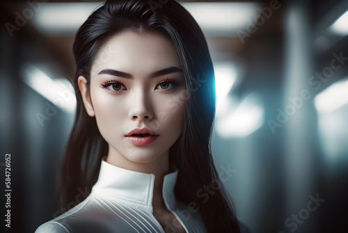 Wallpaper Mural Illustration of a portrait of a Korean girl created as a generative artwork using AI. Torontodigital.ca