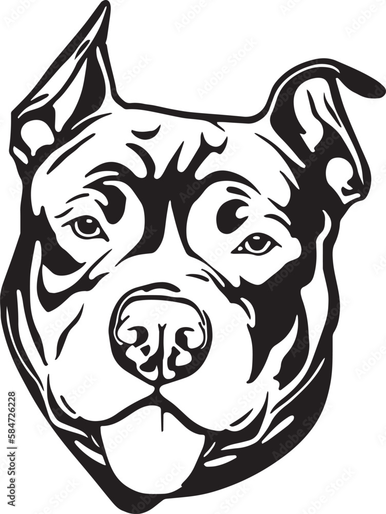 Fototapeta premium Pitbull dog face isolated on a white background, SVG, Vector, Illustration. 