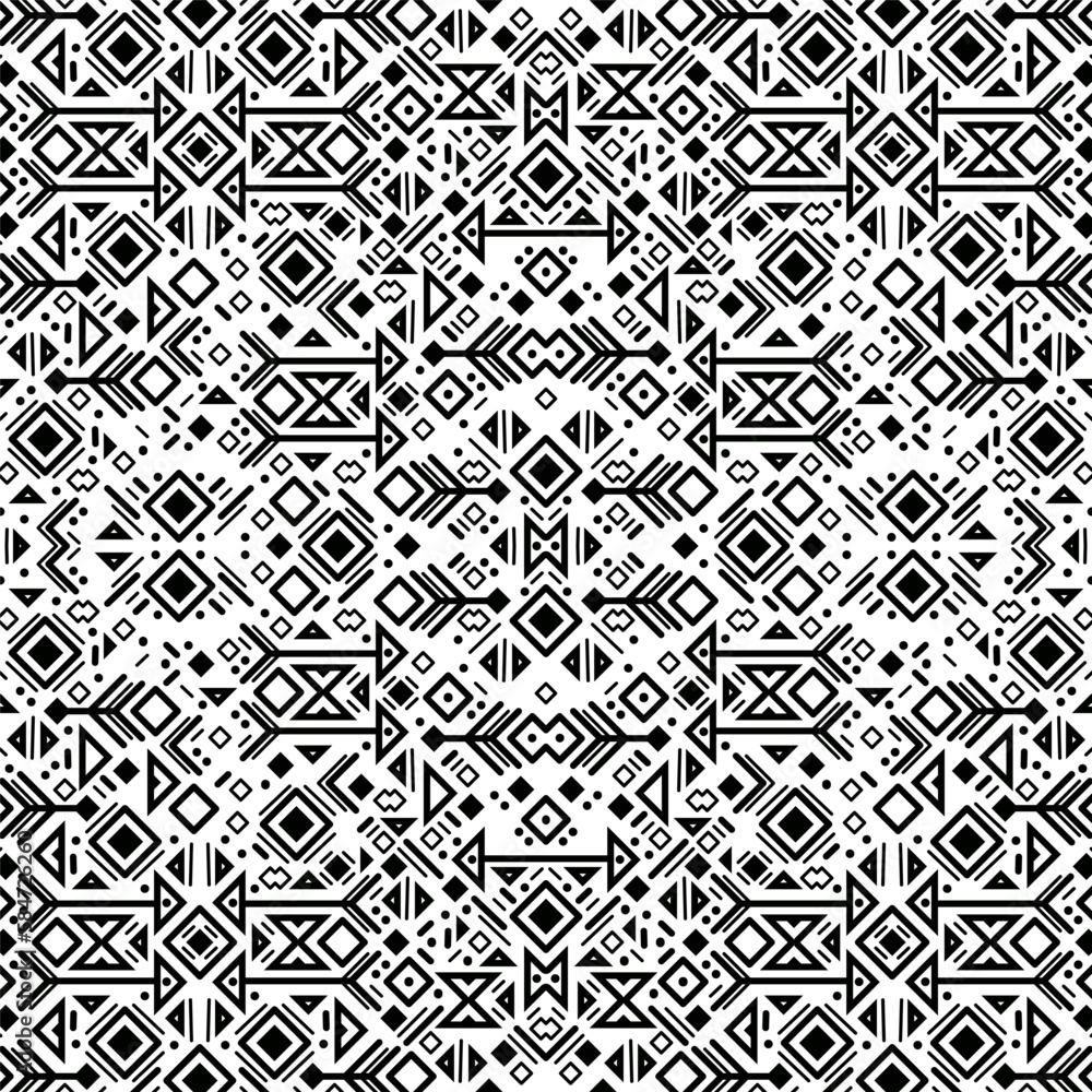 Vector tribal cover background, decorative aztec seamless, geometric ethnic backdrop. Black and white art decoration illustration