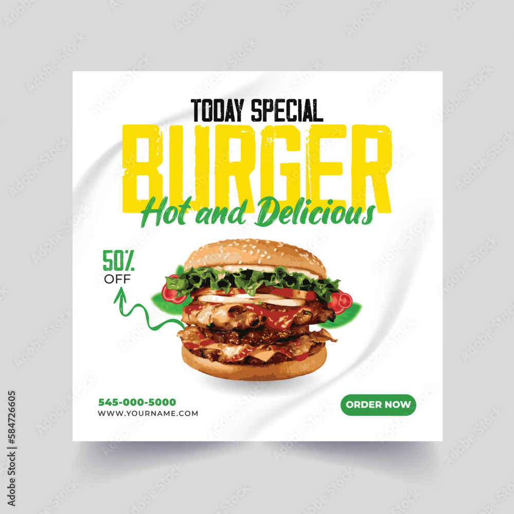 Food Burger Social Media Post Design, Fast food marketing social media