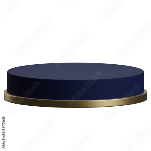 3d render of blue and gold luxury circular podium product display element © ciaoaleandro
