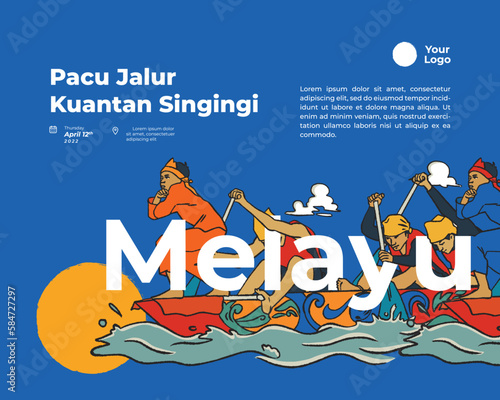 pacu jalur sport melayunese culture hand drawn for poster illustration or background photo