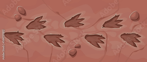 Top view of dinosaur footprint track on stones.