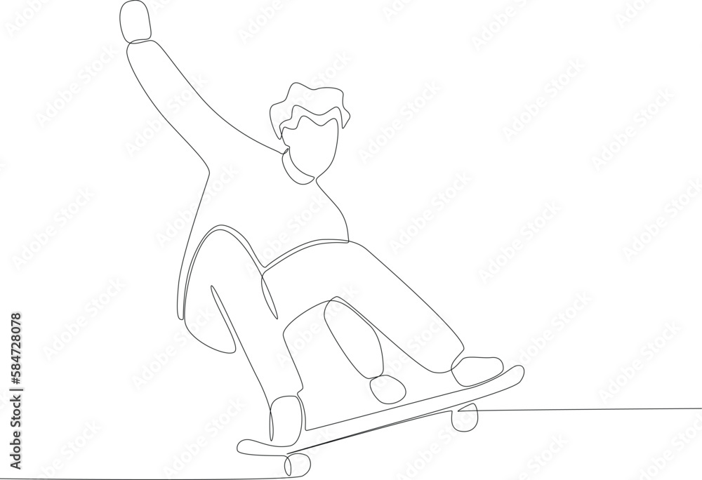 Freestyle skateboarding man. Skateboarding one-line drawing Freestyle skateboarding man. Skateboarding one-line drawing