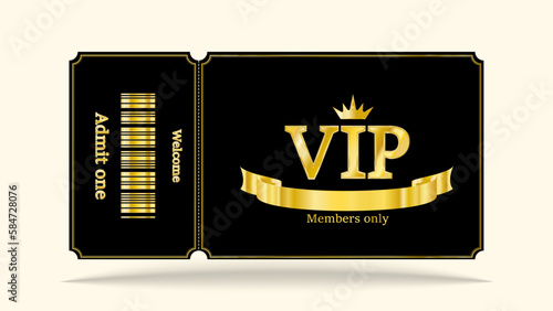 Black ticket with golden ribbon and VIP inscription