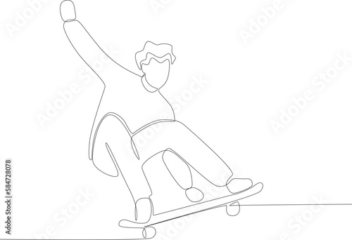 Freestyle skateboarding man. Skateboarding one-line drawing