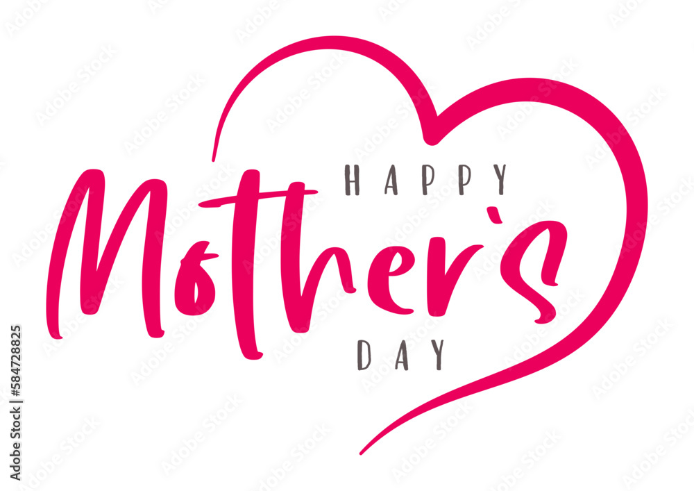 Happy mother's Day lettering with heart. Vector illustration. Isolated on white background