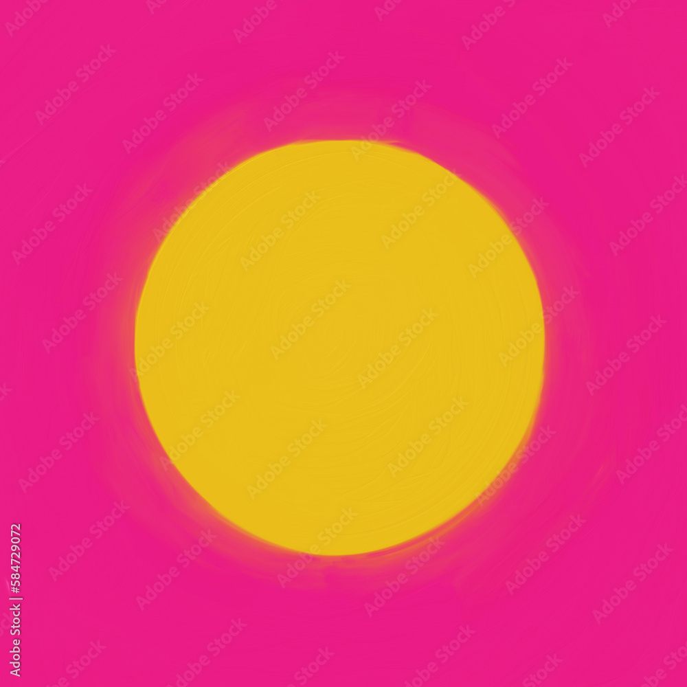 Oil paint yellow dot on magenta background with copy space, square ratio