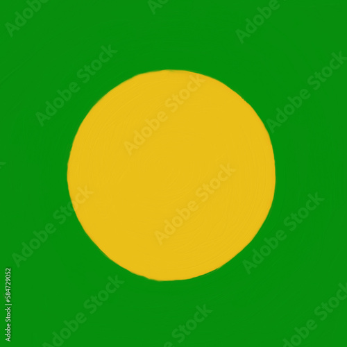 Oil paint yellow dot on green background with copy space, square ratio