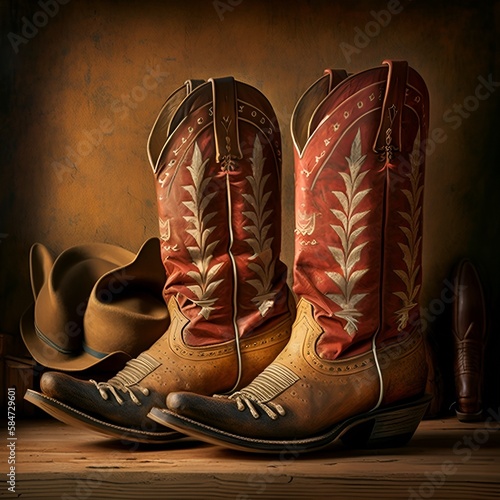 Western old cowboy boots. Generative AI