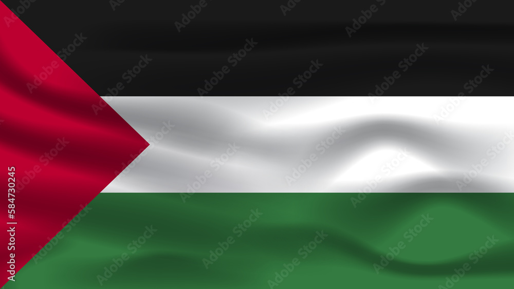 Illustration concept independence Nation symbol icon realistic waving flag 3d colorful Country of Palestine