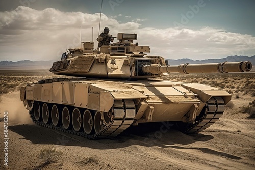 Tank in the desert,  Tank in battle, Tank close-up created with Generative AI technology
