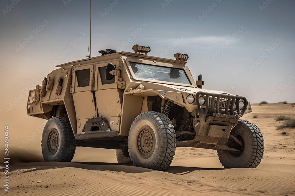 Military Jeep close-up, transport soldiers, created with Generative AI technology Military Jeep close-up, transport soldiers, created with Generative AI technology