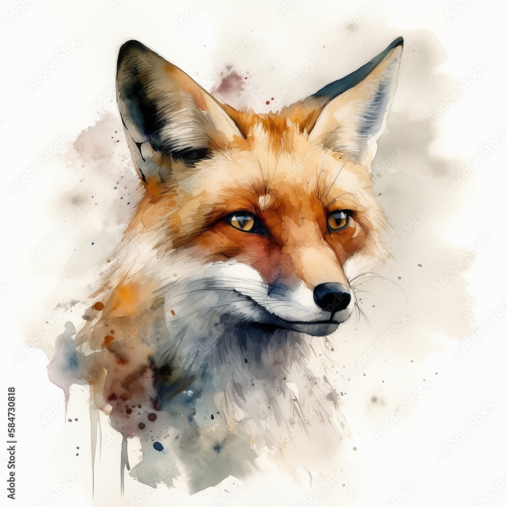 Fox watercolor sketch - Generative AI Fox watercolor sketch - Generative AI