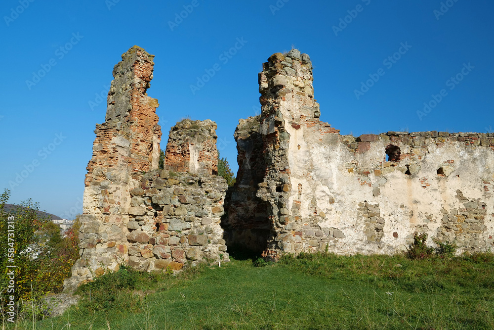 Ancient tower, turret in Pniv Castle - medieval historical object, Ukraine