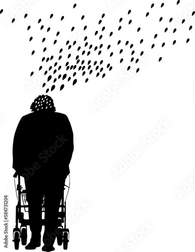 Silhouette einer alten Frau mit Rollator - Vergessen, Zerfall, Demenz, Altern	
