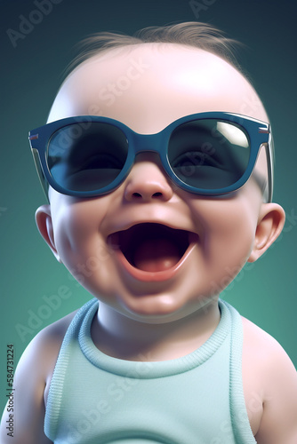 Little cute smiling baby with black eyeglass - Ai generative
