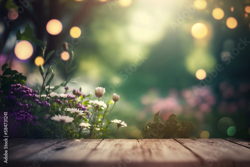 spring background with flowers and bokeh, Generative AI © Smilego