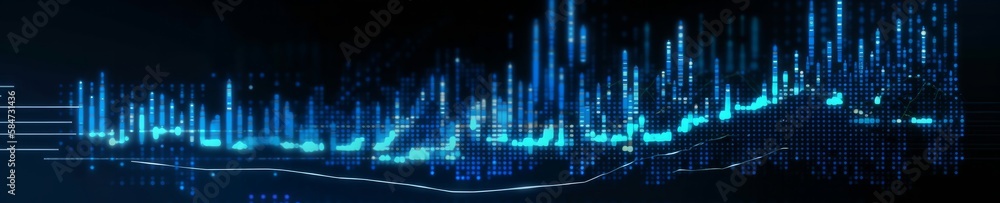 2d illustration Abstract futuristic virtual trading timeline, super wide background, Generative AI 