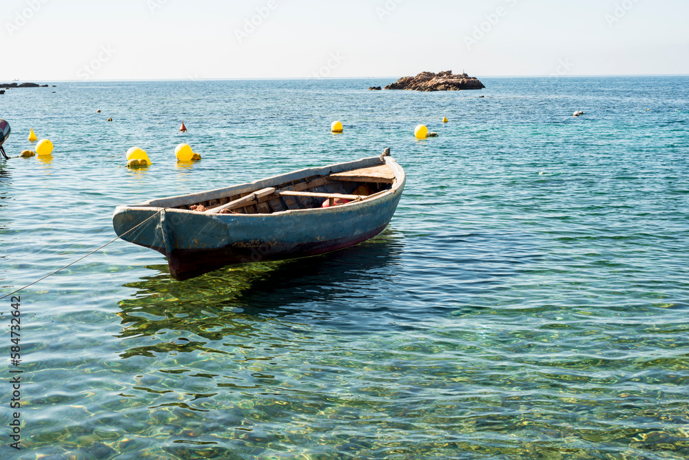Naklejka premium Fishing boats on the shore of the Mediterranean Sea in Spain
