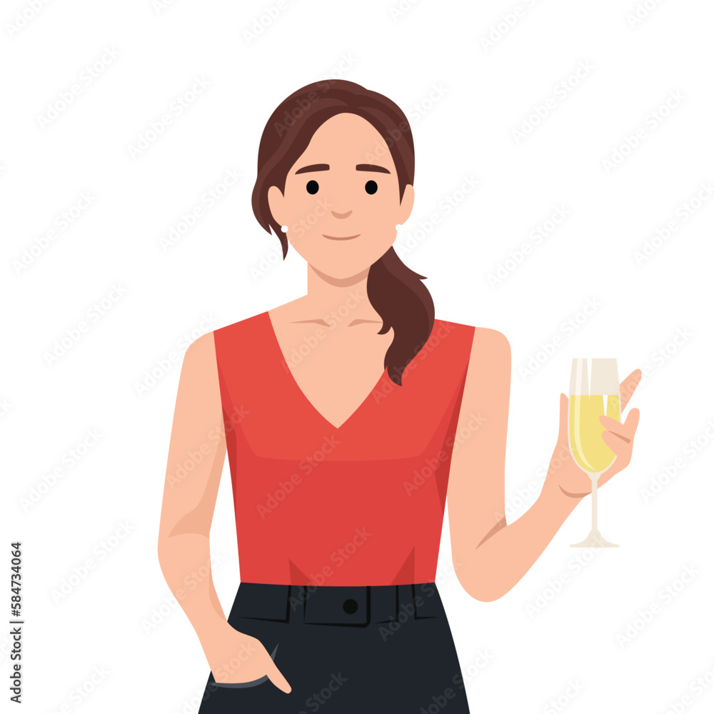 Beautiful girl in evening gown holding glass of champagne in a party Beautiful girl in evening gown holding glass of champagne in a party