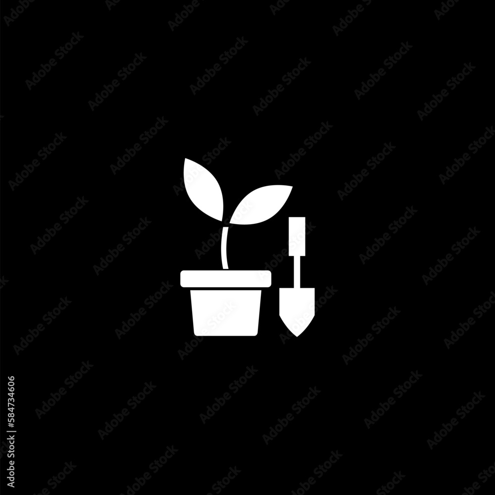 Hand garden shovel icon isolated on black background Hand garden shovel icon isolated on black background