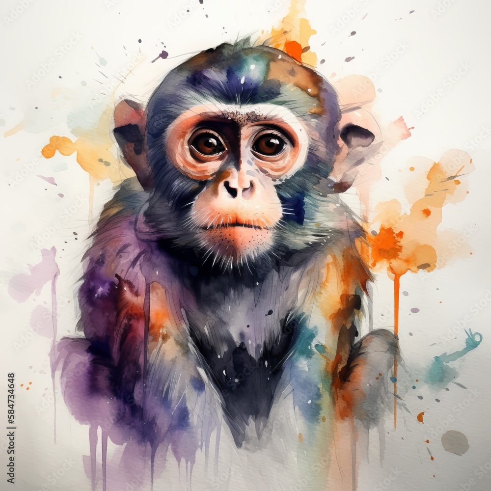 Monkay watercolor sketch - Generative AI Monkay watercolor sketch - Generative AI