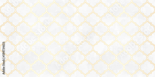 Moroccan Seamless Pattern. Arabic Mosaic Watercolor Ornament. Eid Mubarak Muslim Background. Ramadan Kareem Islamic Illustration. Turkish Mosque Window Shape.