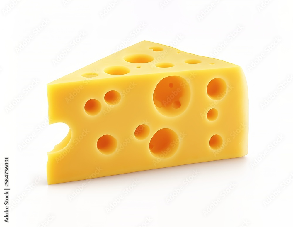 Cheese with holes triangle sliced. Ai. Cheese isolated on white background Cheese with holes triangle sliced. Ai. Cheese isolated on white background