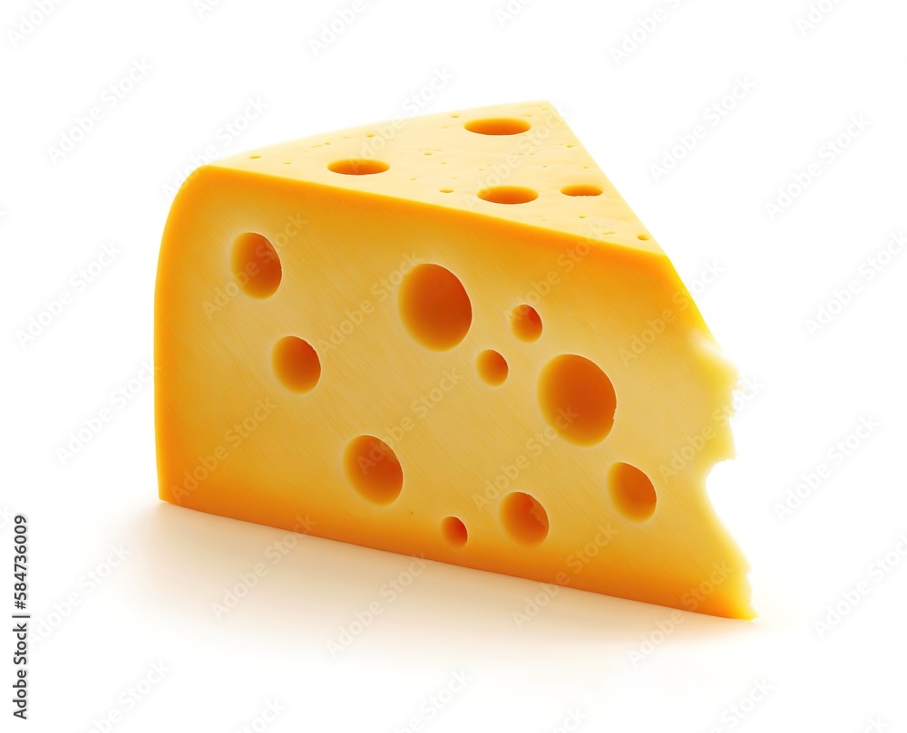 Cheese with holes triangle sliced. Ai. Cheese isolated on white background Cheese with holes triangle sliced. Ai. Cheese isolated on white background