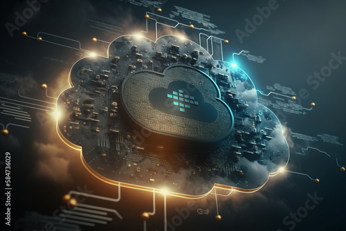 Cloud technology computing, big database concept background, data center concept, modern cloud technologies, data transfer, digital future, generated ai